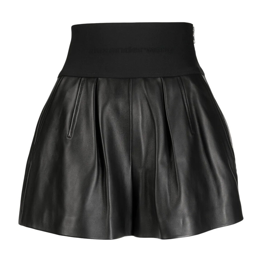 T by Alexander Wang Logo-Waistband Leather Shorts - 2