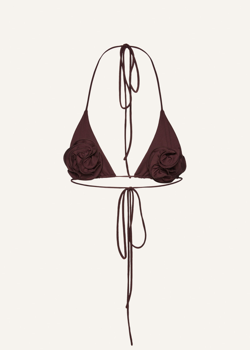 Floral strappy triangle bikini top in brown - 1