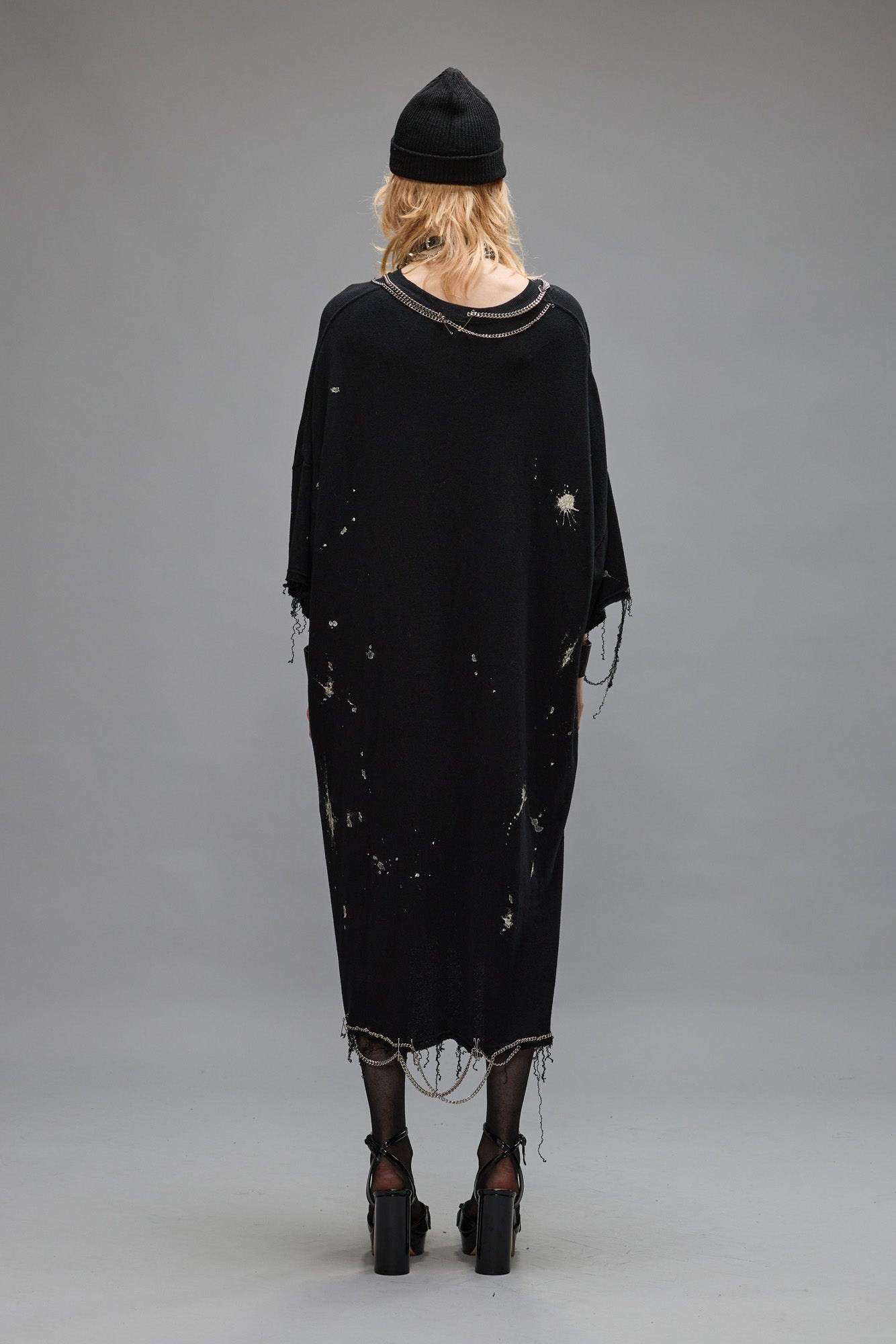 CHAIN EMBELLISHED SHIRTDRESS - SPLATTERED BLACK - 5