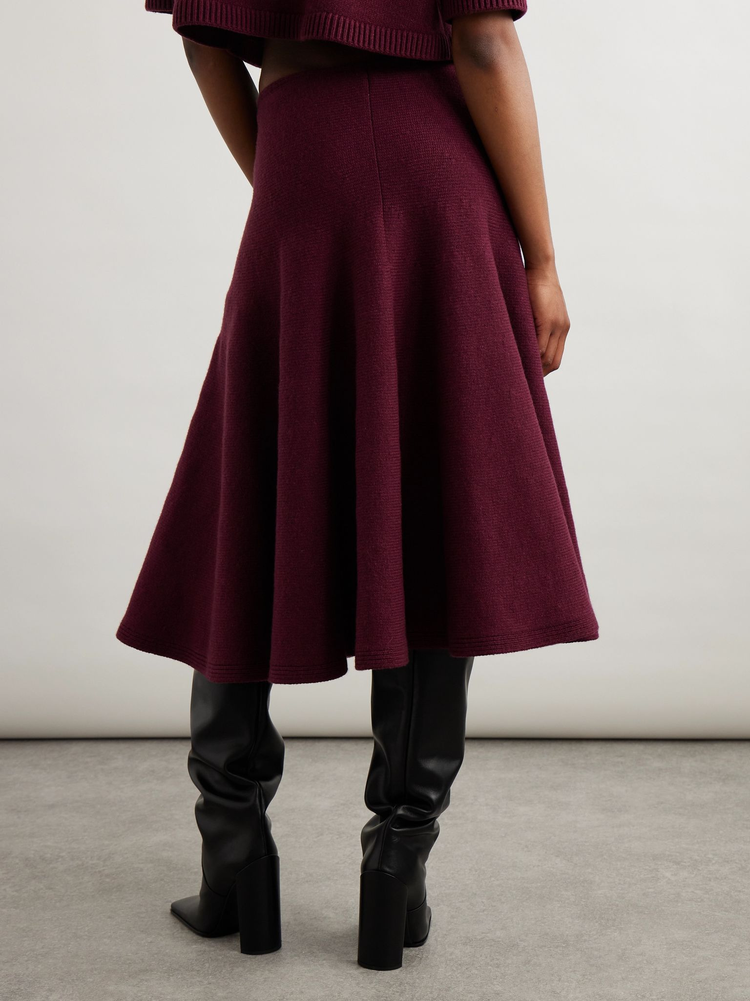 Pleated knitted cashmere-blend midi skirt Burgundy - 4
