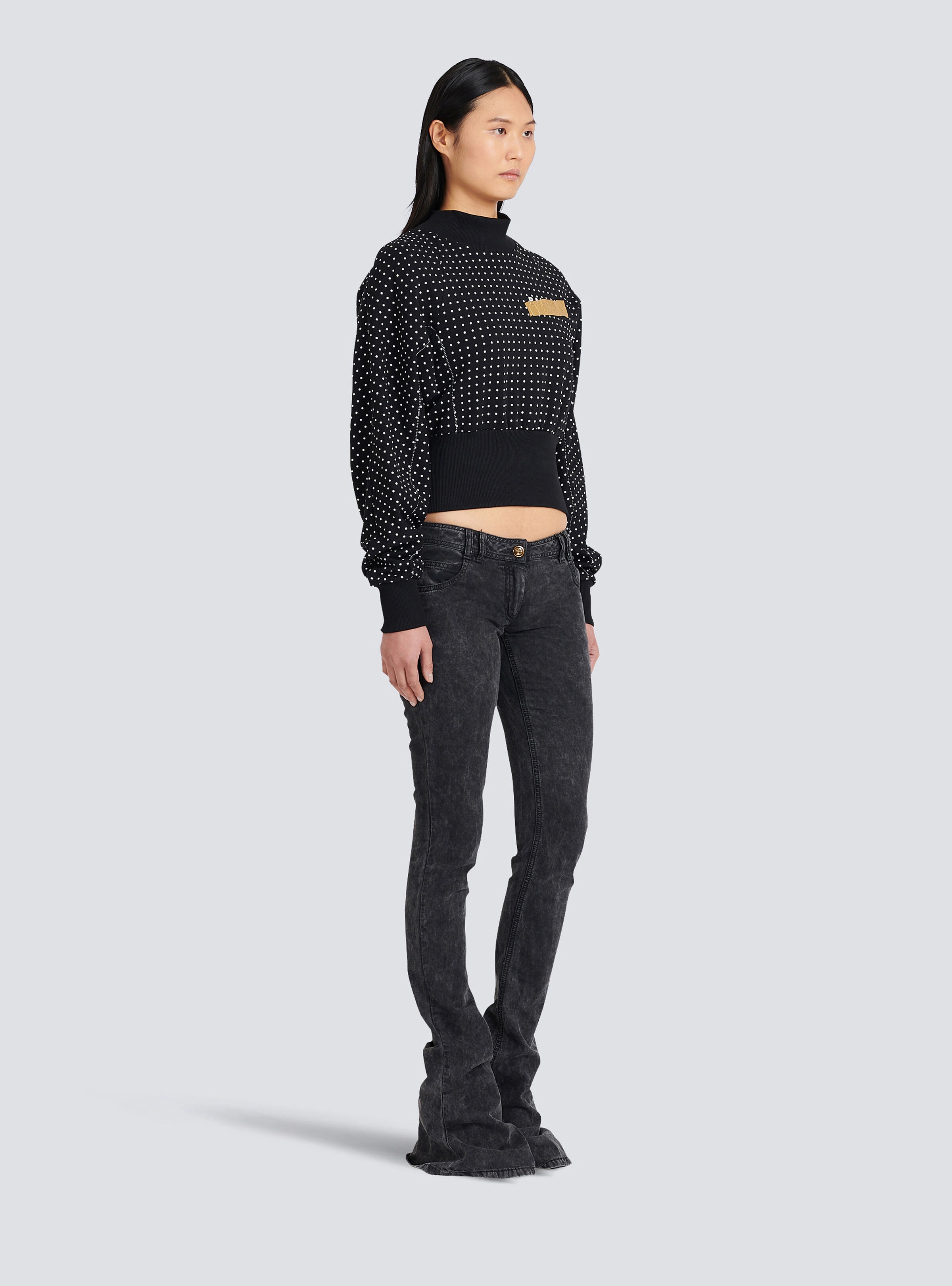 Cotton sweatshirt with printed dots and Balmain logo - 5