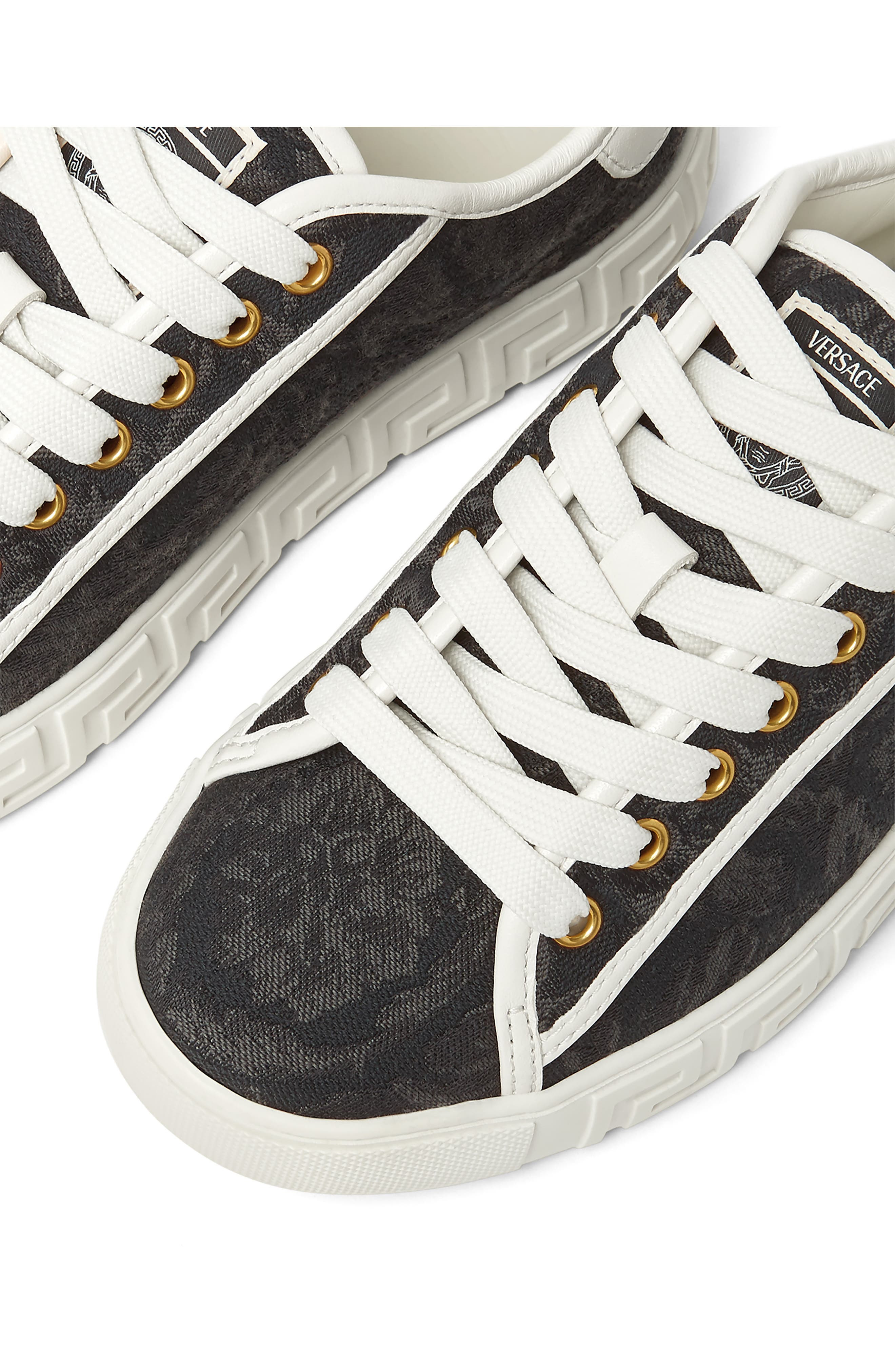 Versace Barroco Greca Jacquard Low Top Sneaker in Black/Off White at Nordstrom - 7