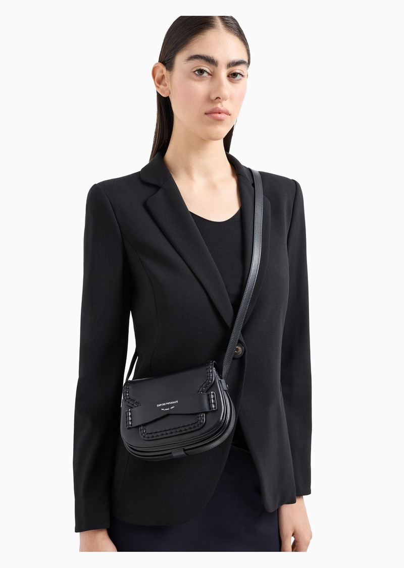 Small shoulder bag in leather with flap and logo gusset 6