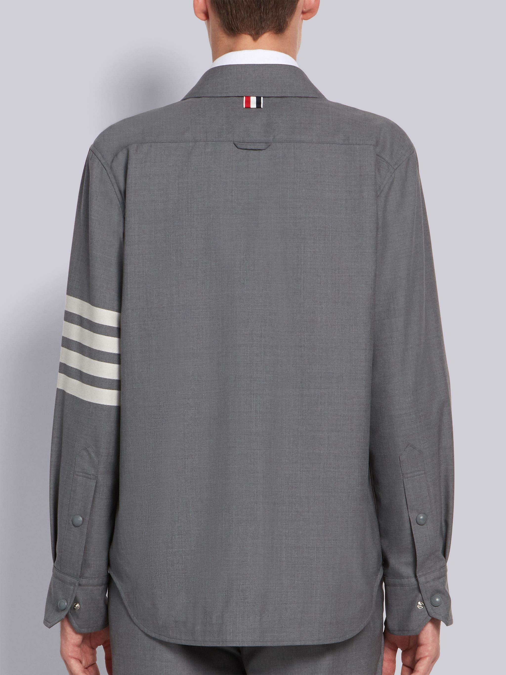 Medium Grey Wool Snap Front 4-Bar Shirt Jacket - 3