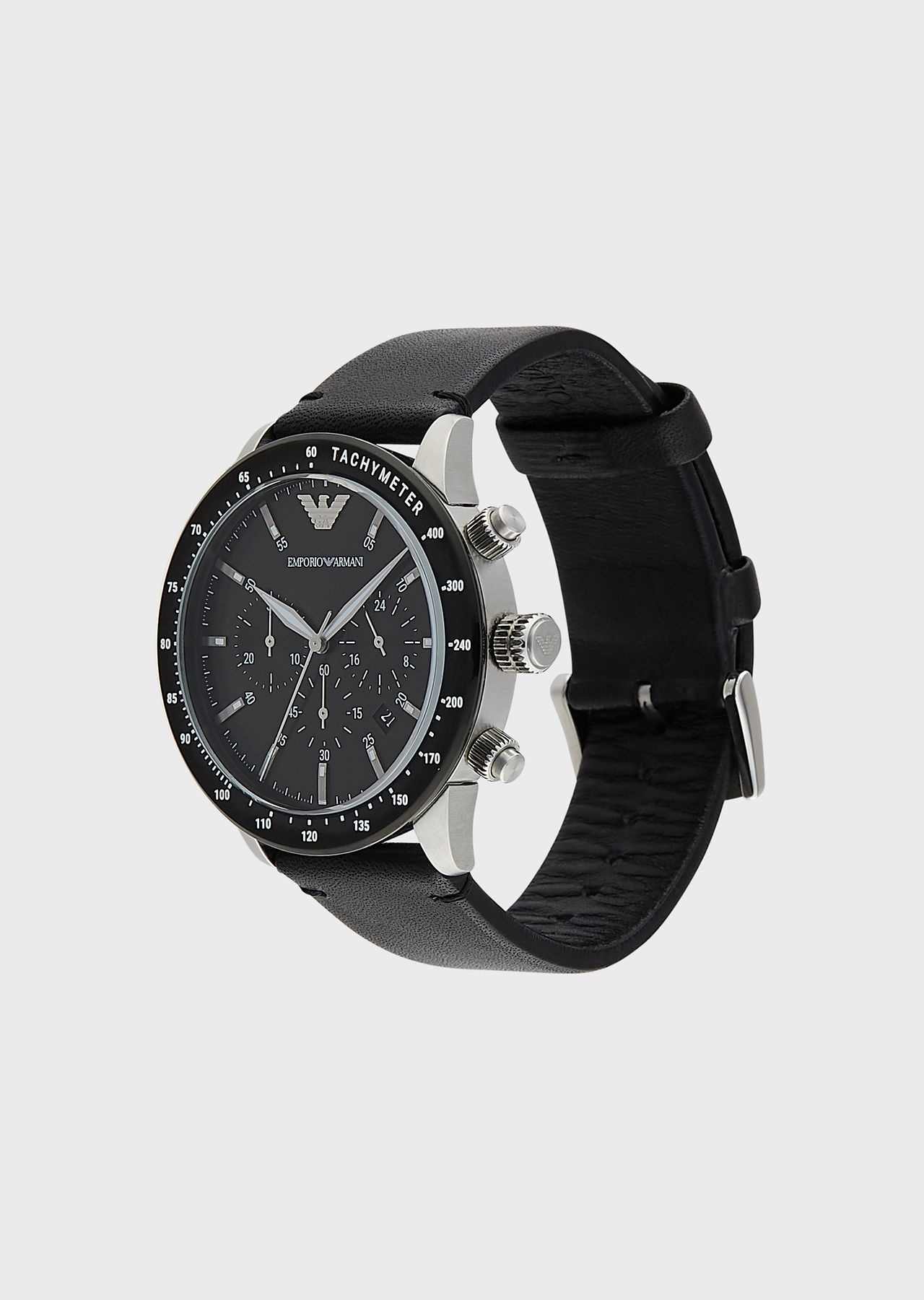 Men's Chronograph Black Leather Watch - 3