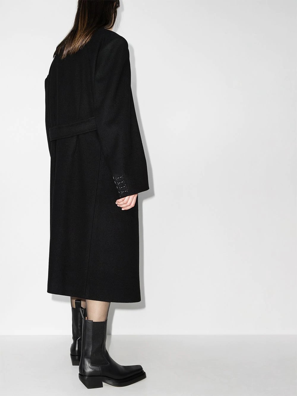 stitch detail oversized wool coat - 3