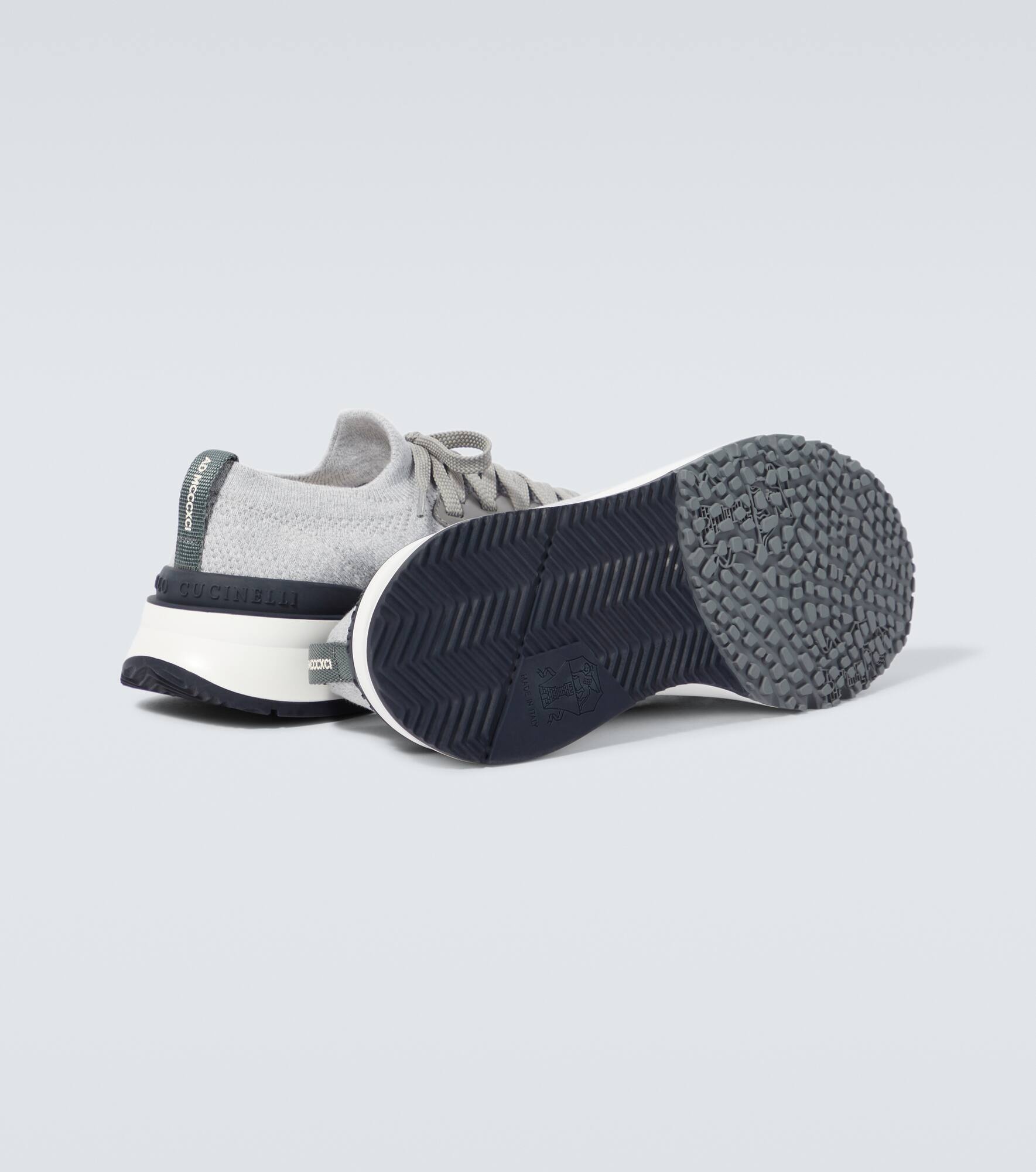 Leather-trimmed knit sneakers - 7