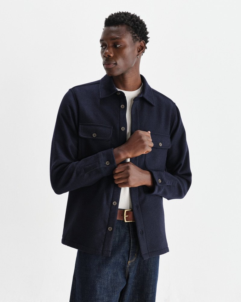 Wax London Lomond - Navy Heavy Wool Overshirt outlook