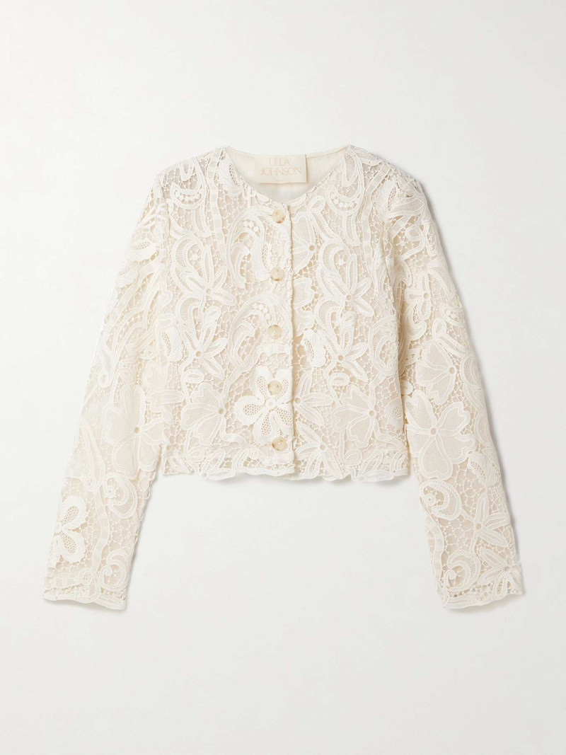 Caris cropped guipure lace jacket Cream - 1
