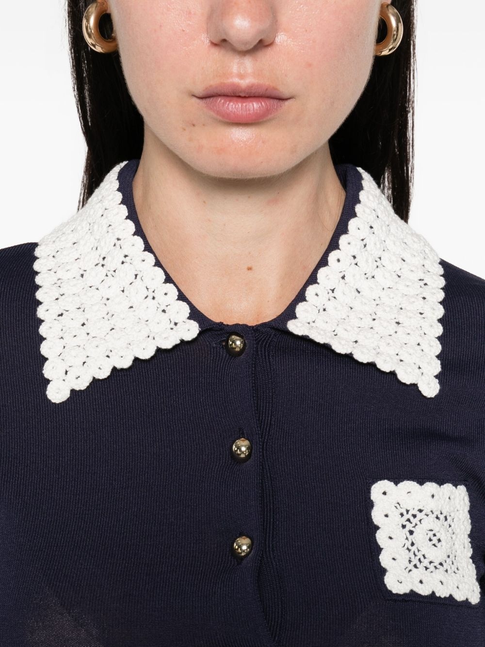 crochet-trimmed polo shirt - 5