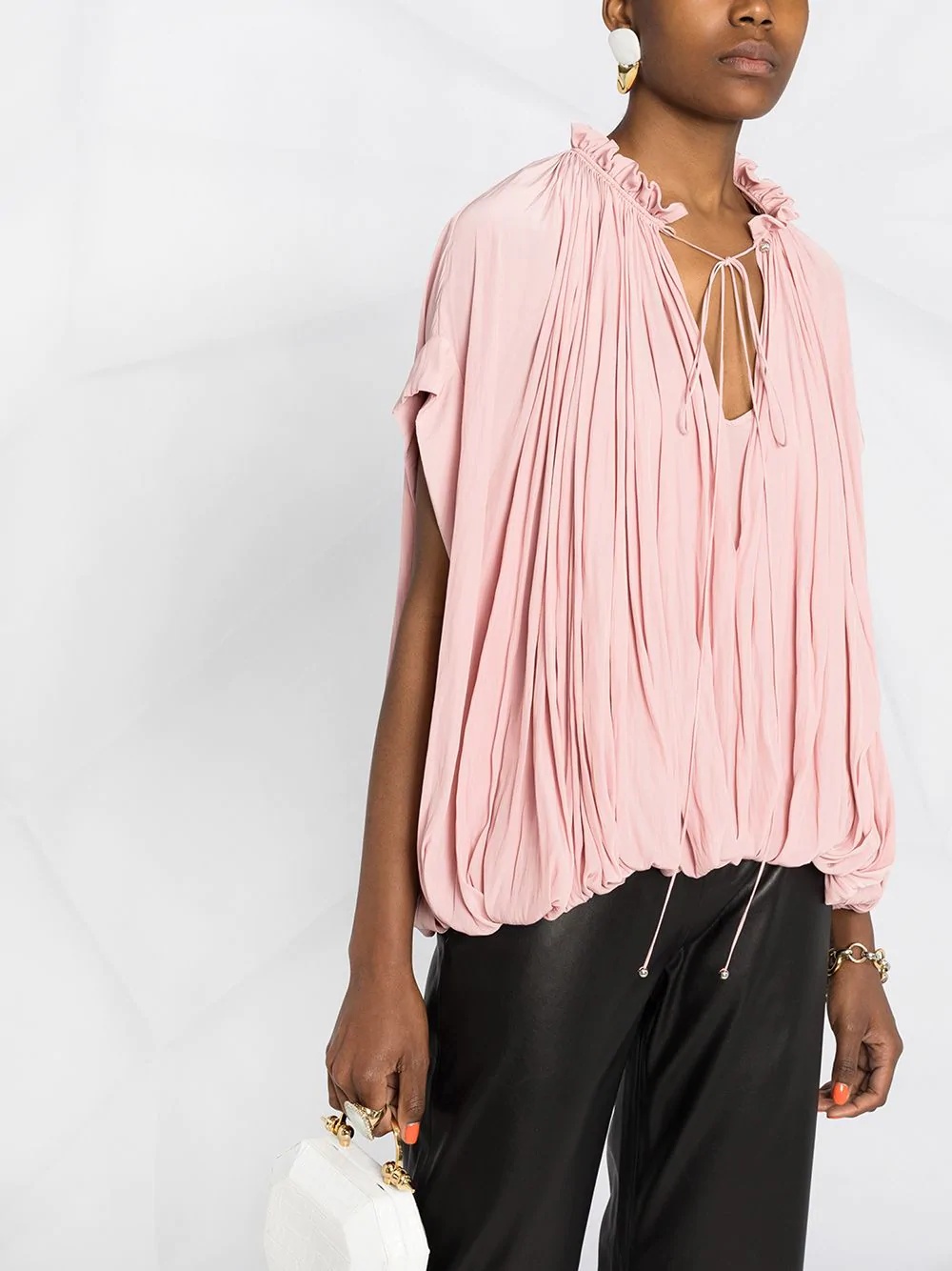 ruffled neck ruched blouse - 5