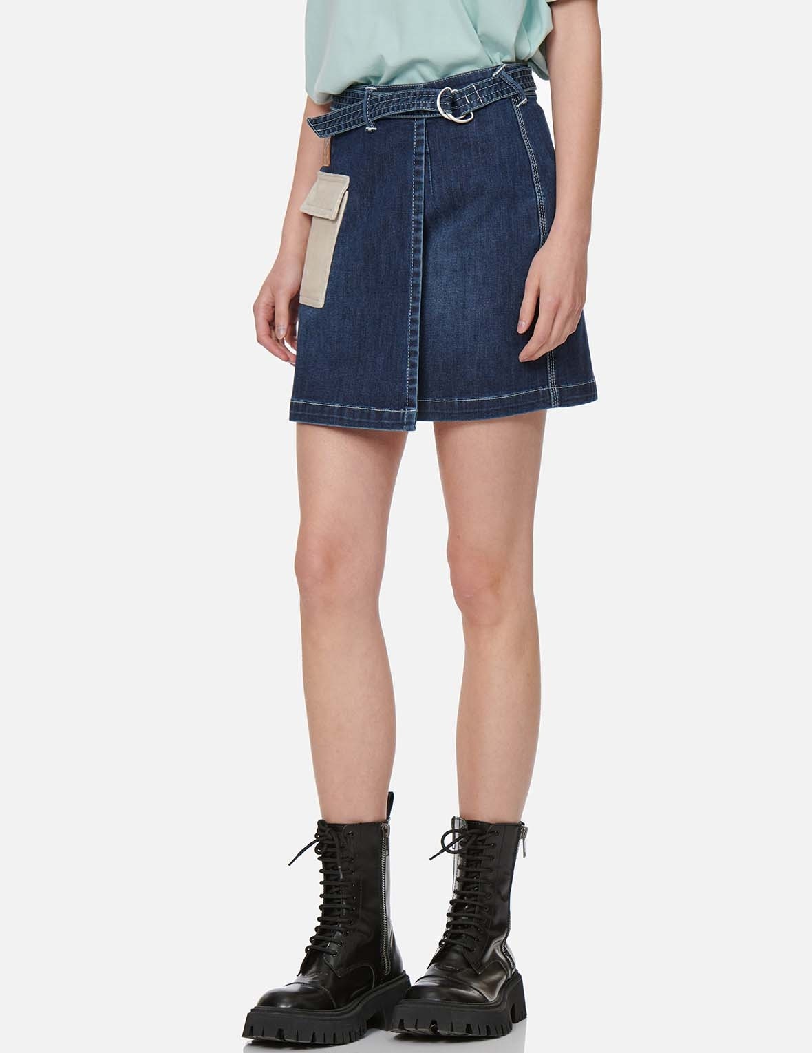 LOGO DENIM SKIRT WITH CARGO POCKET - 4