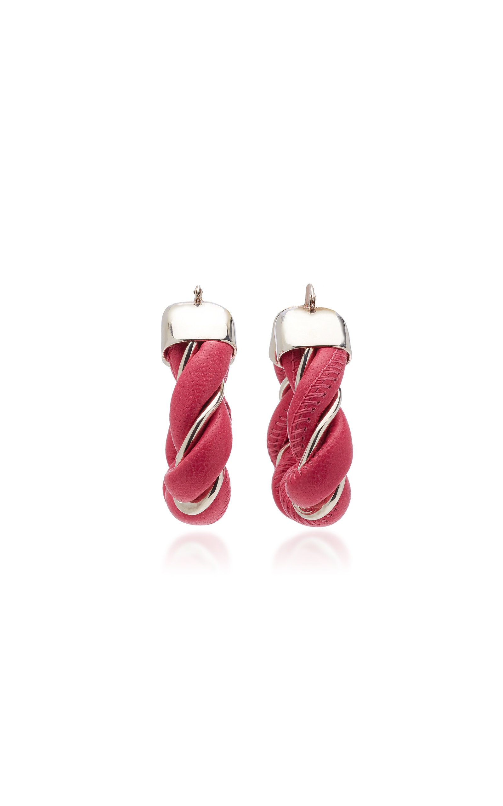 Twist Triangle Leather-Trimmed Sterling Silver Earrings pink - 3