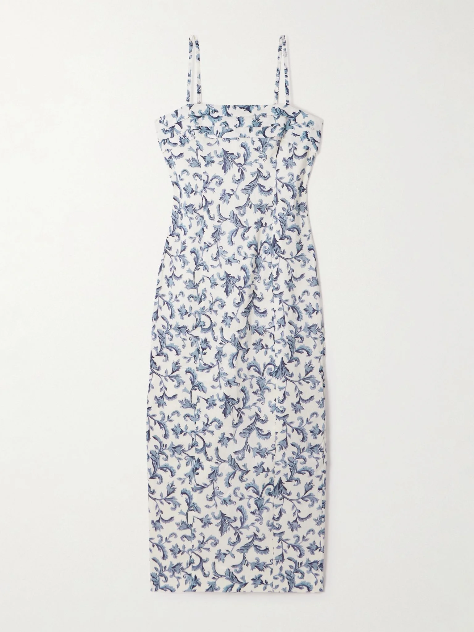 Rue pleated printed linen and silk-blend midi dress Blue - 1