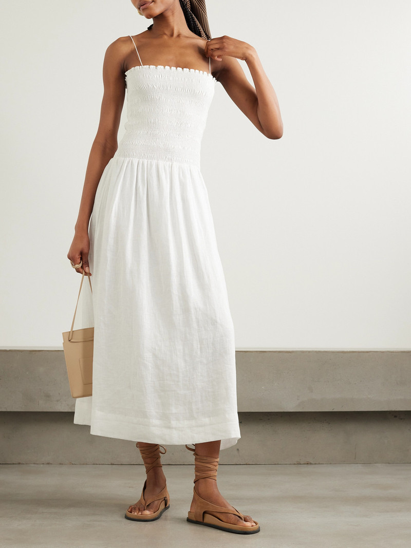FAITHFULL Geriba Smocked Linen Midi Dress outlook