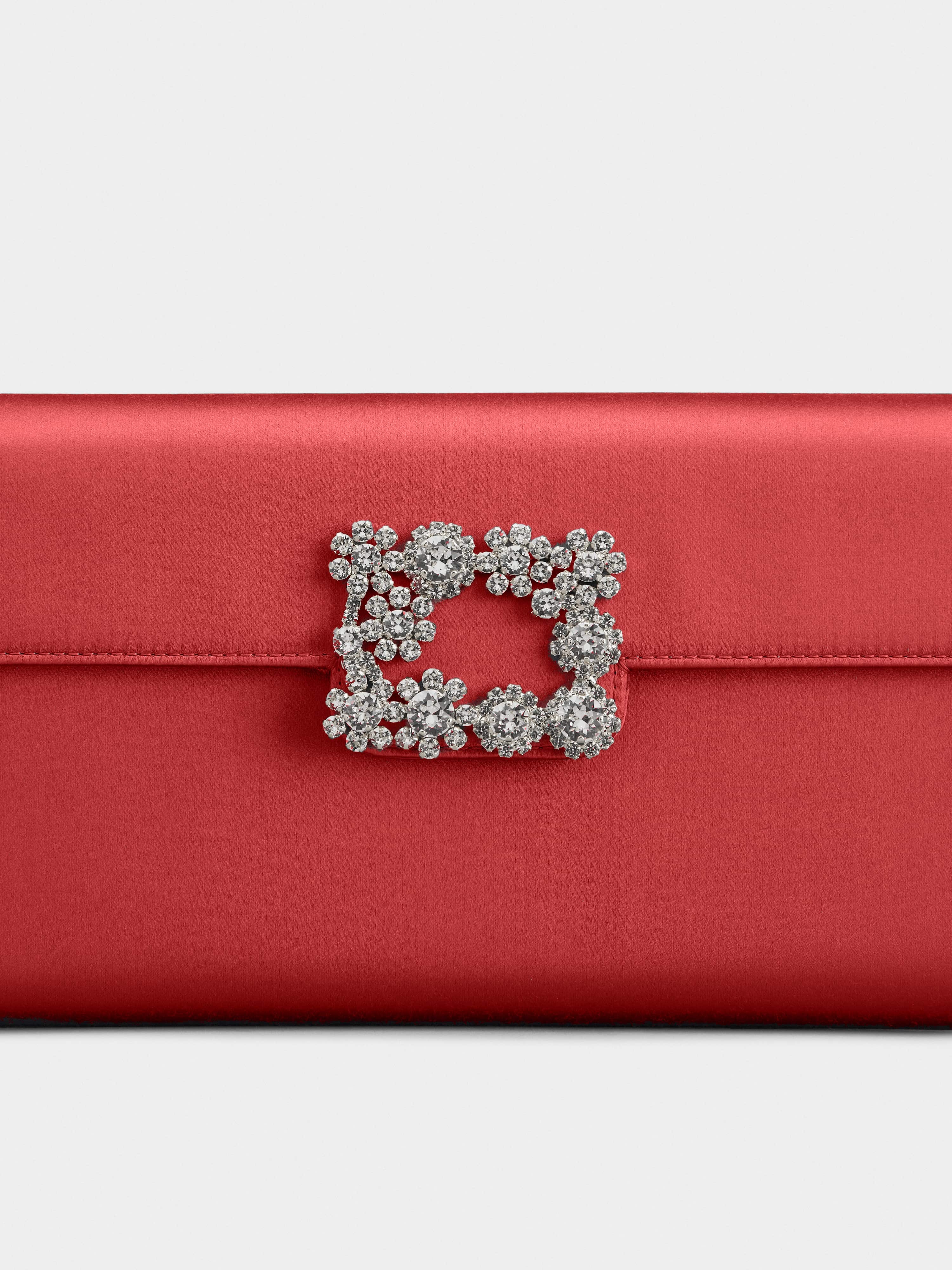 Flower Strass Buckle Clutch in Satin - 6