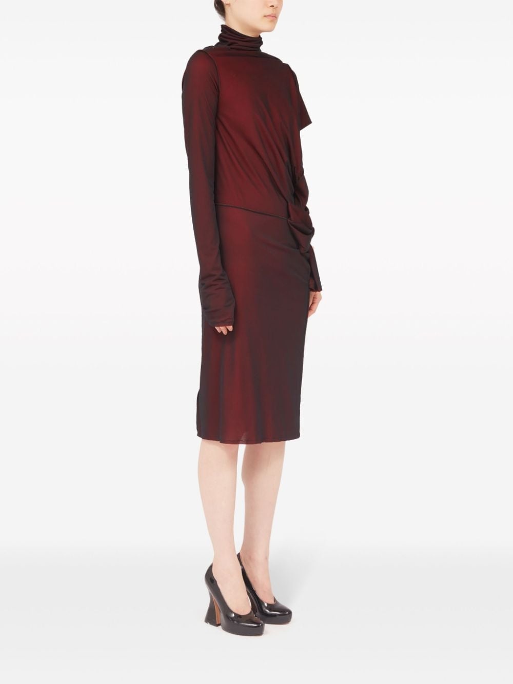 asymmetric ruched midi dress - 3