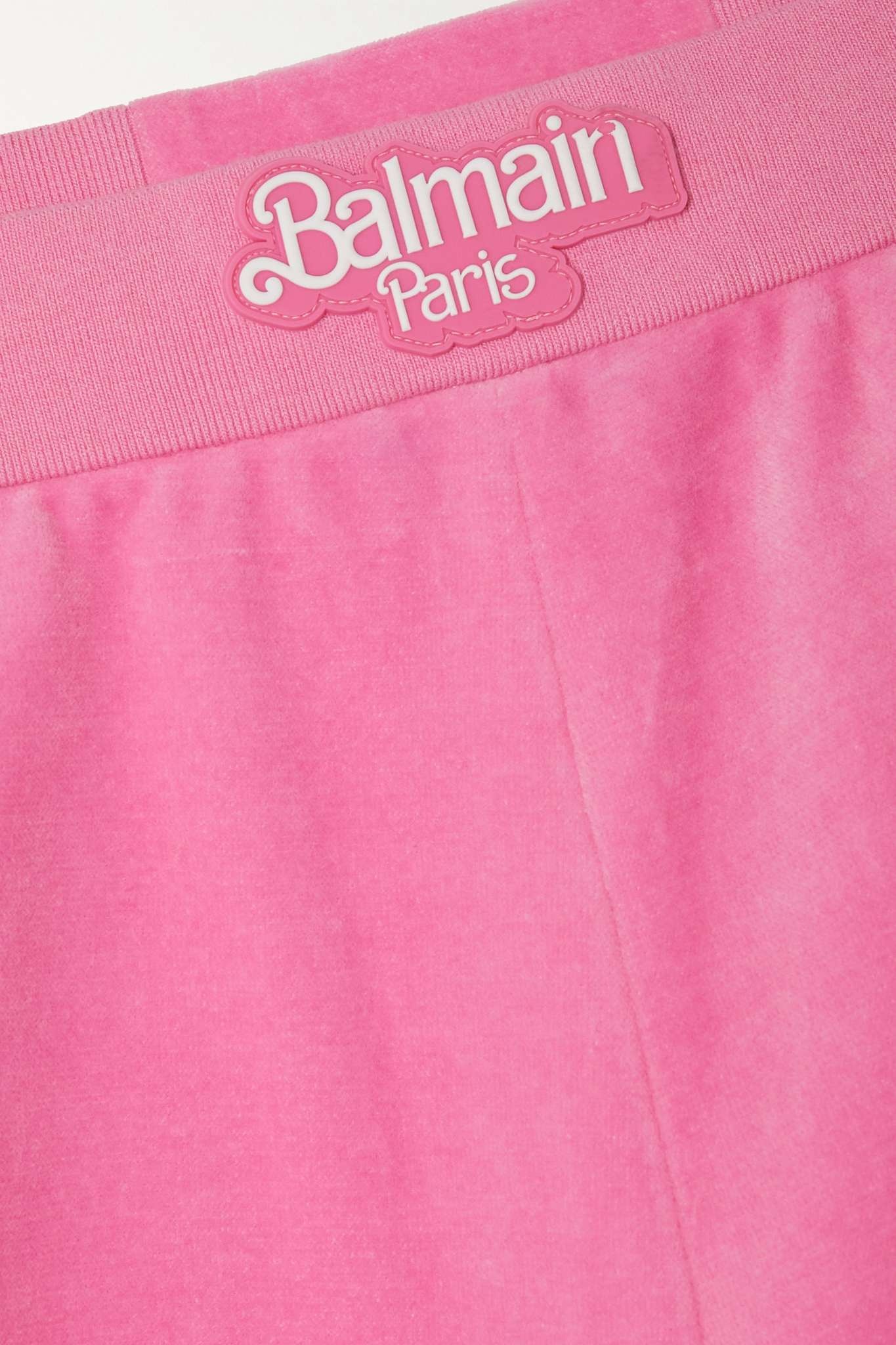 + Barbie appliquéd organic cotton-blend velour wide-leg track pants - 5