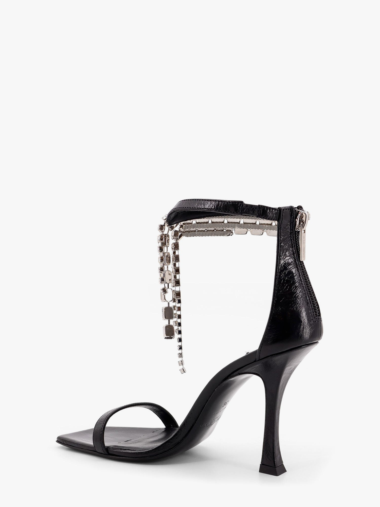 Jimmy Choo Women Black Vintage Leather Sandals With Crystals Detail - 3