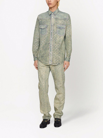 GUCCI GG jacquard crystal-embellished denim shirt outlook