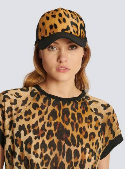 Balmain Leopard print leather cap outlook