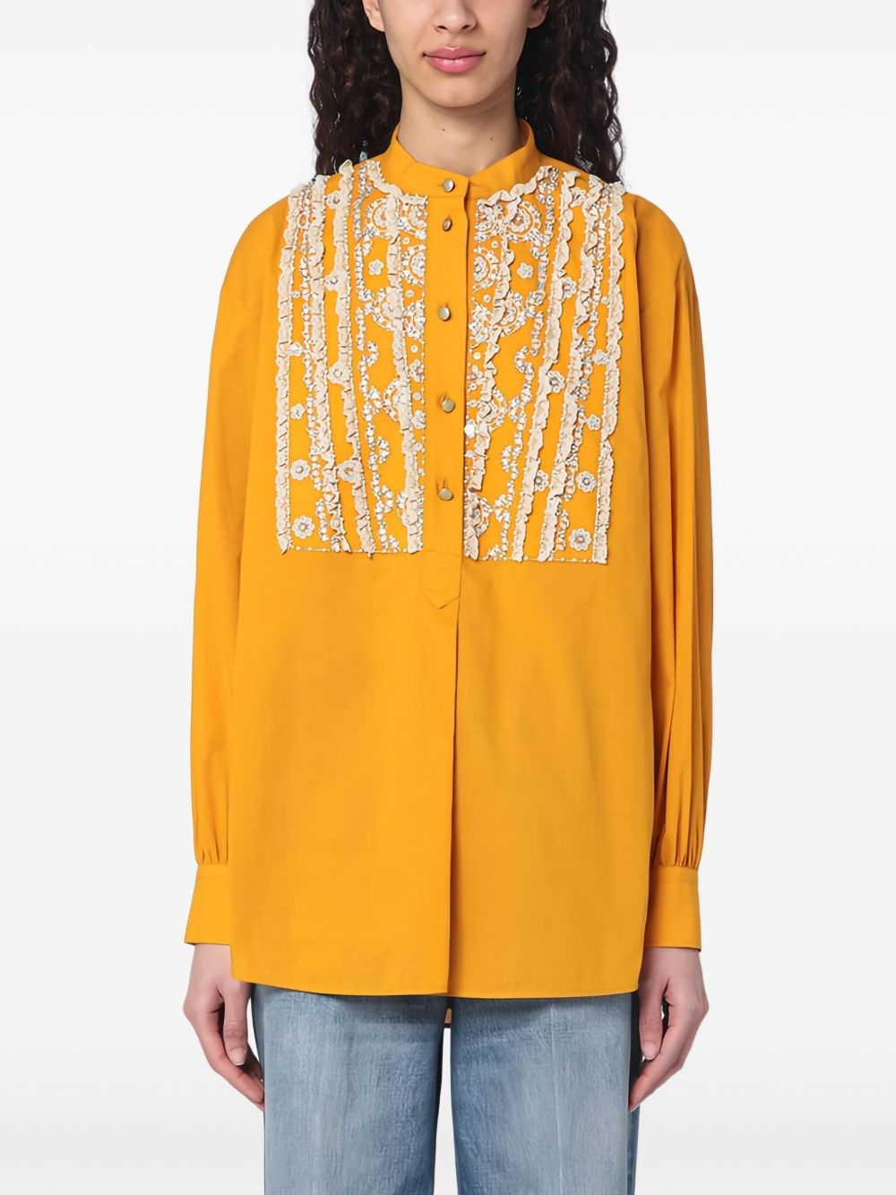 lace-embellished shirt - 3