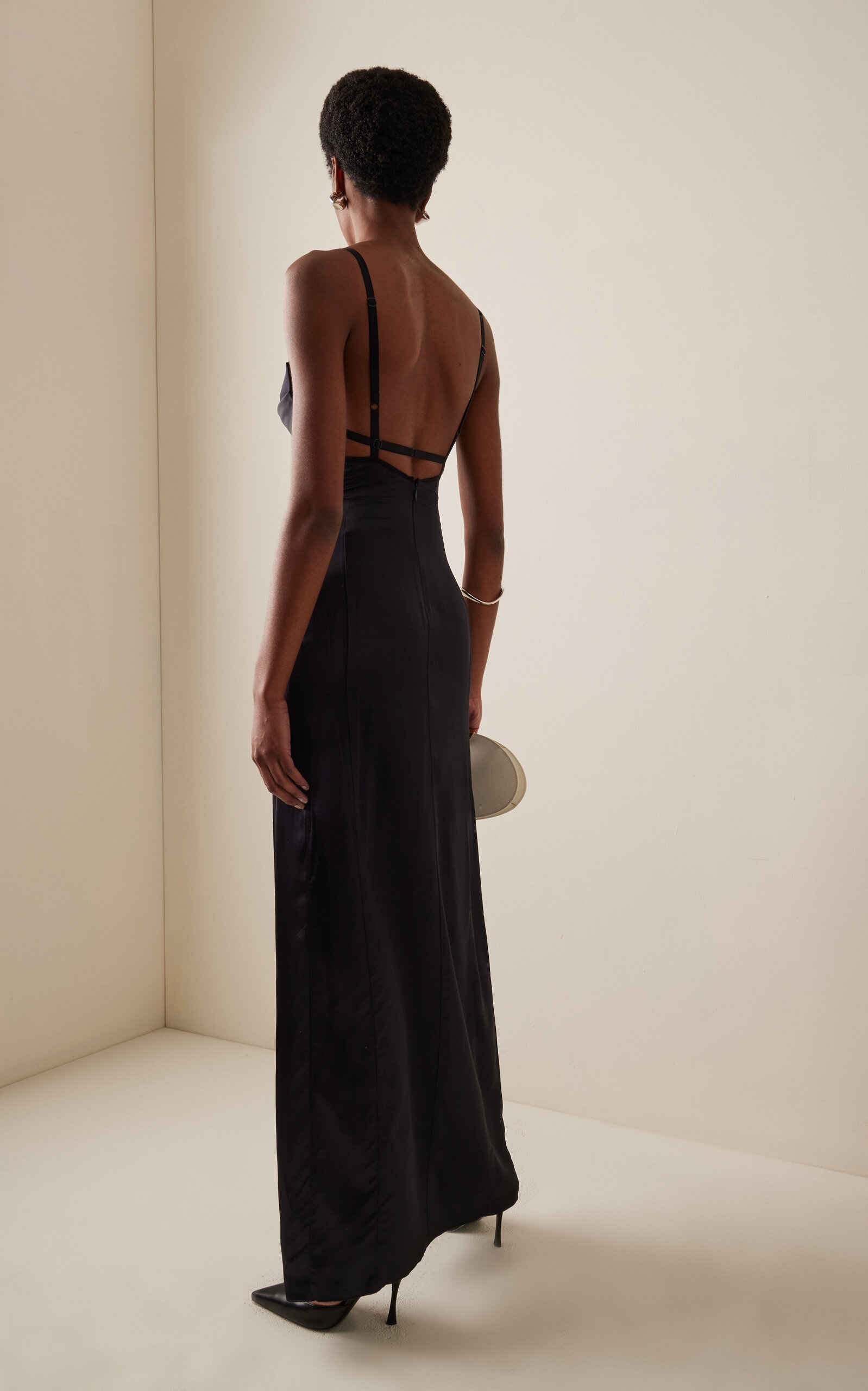 Double-Petal Satin Maxi Dress black - 4