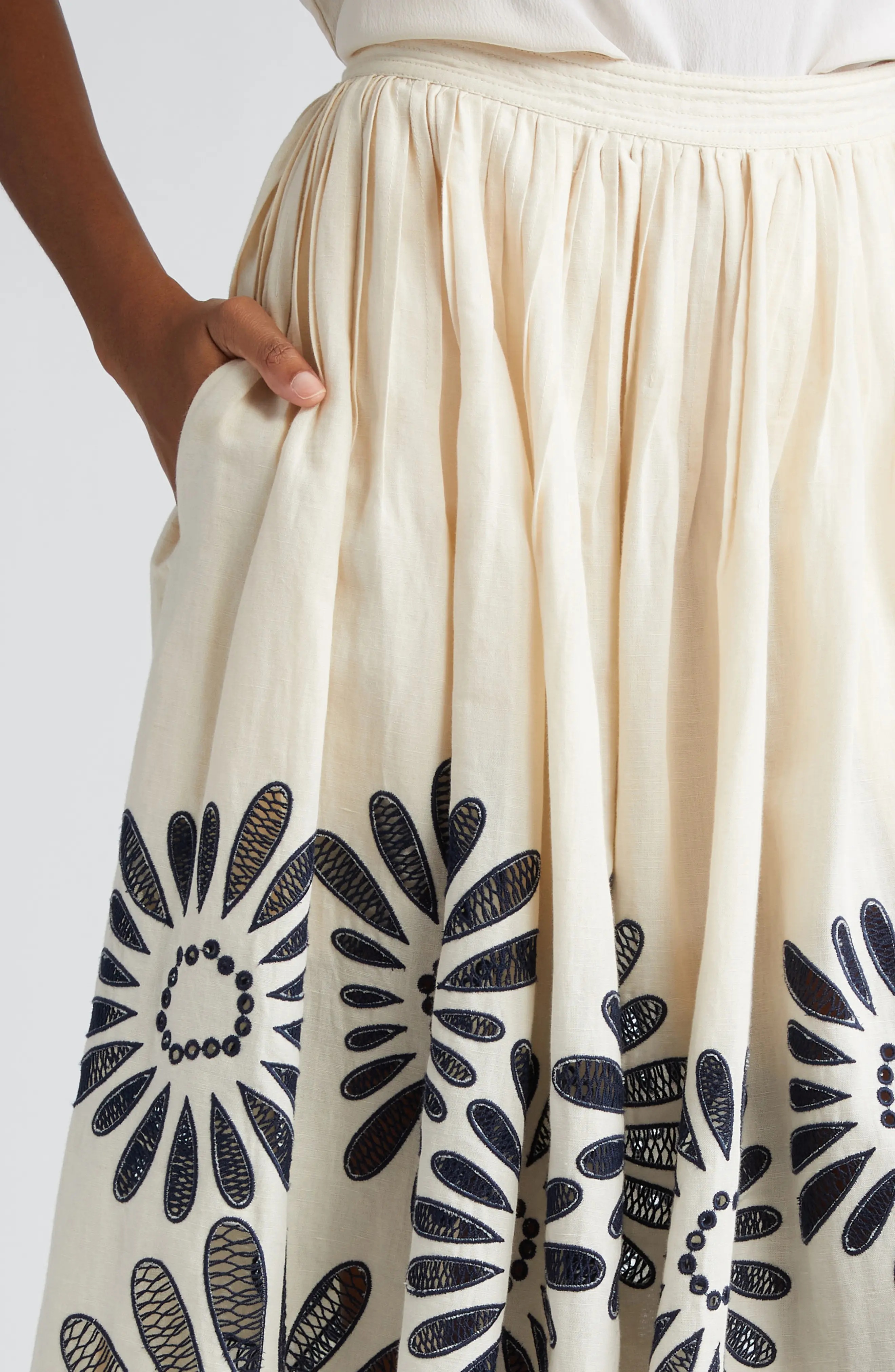 Annisa Embroidered Linen Blend Maxi Skirt - 5