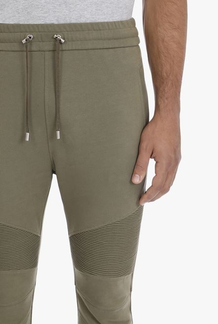 Olive green sustainable cotton sweatpants with white Balmain Paris logo - 8