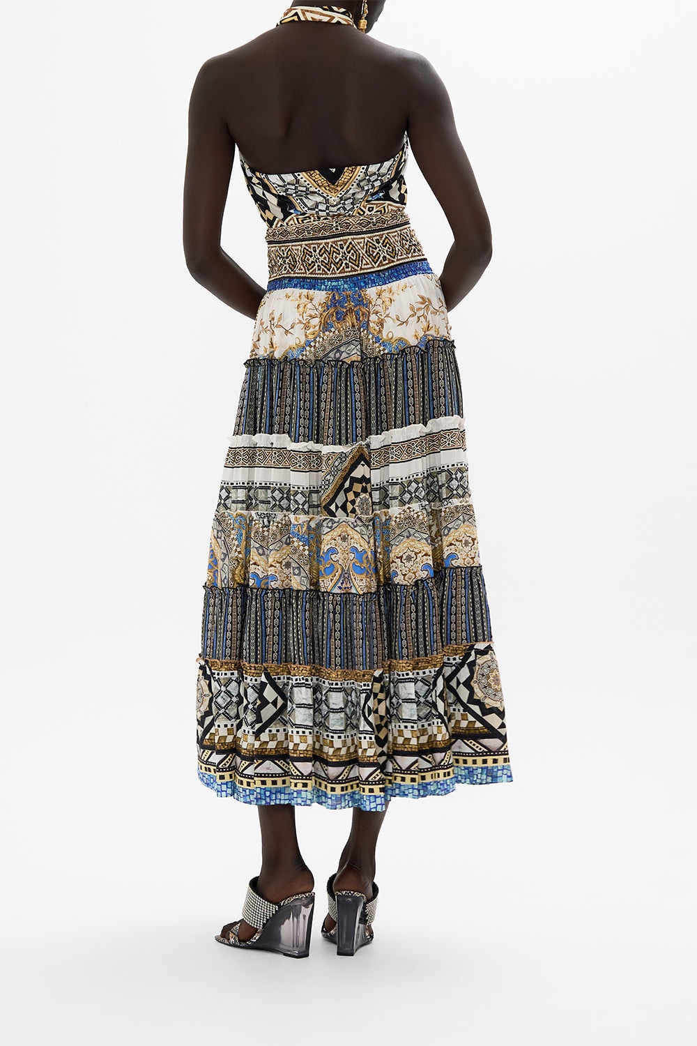 SHIRRED WAIST TIERED CIRCLE SKIRT - 3