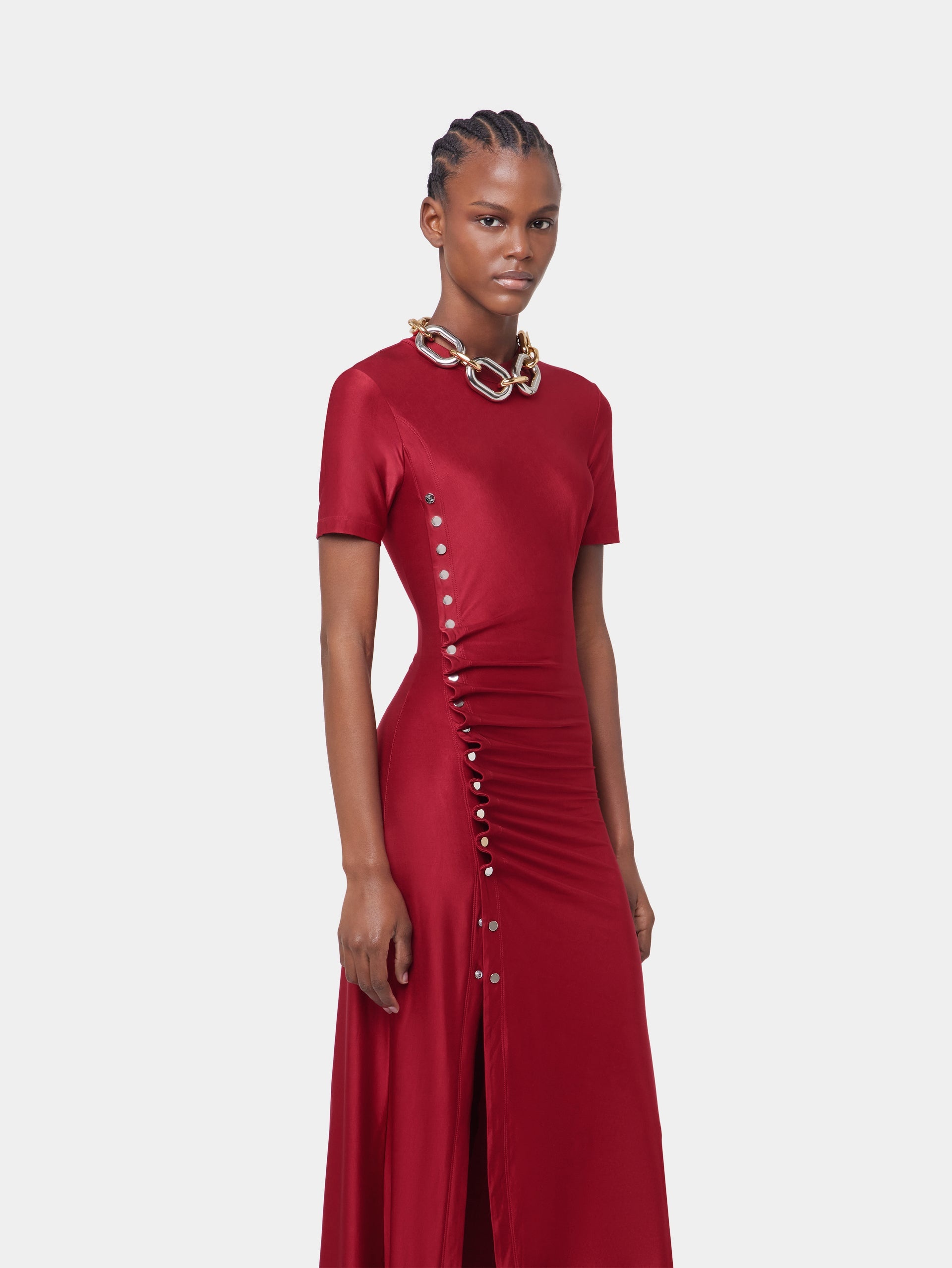 RED LONG DRAPED DRESS IN JERSEY - 6