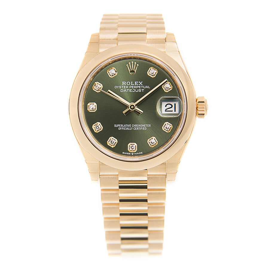 Rolex Datejust 31 Olive Green Diamond Dial Automatic Ladies 18kt Yellow Gold President Watch 278248G - 2
