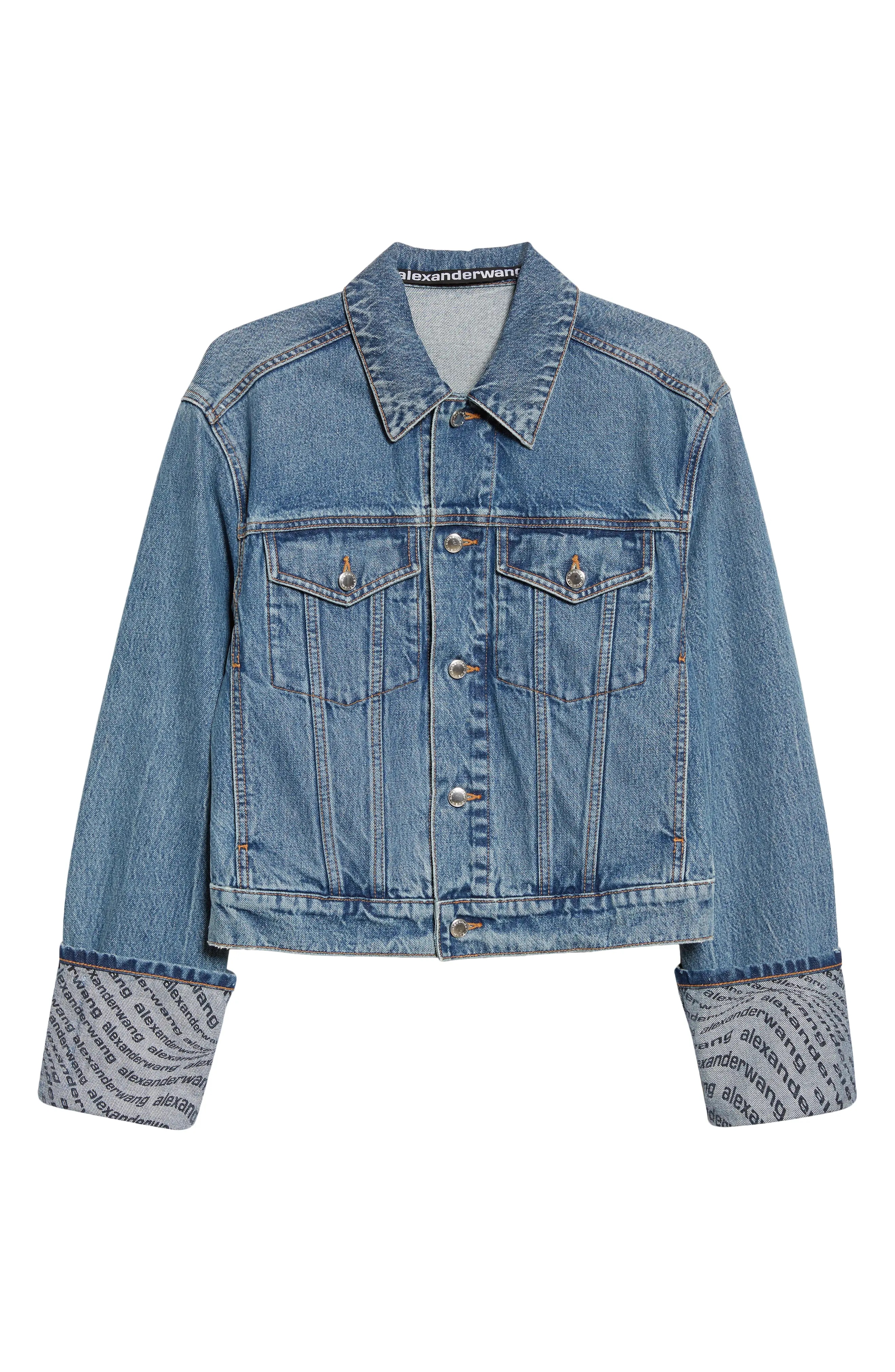 【ALEXANDER WANG】LOGO WAVE TRUCKER JACKET Alexander Wang Logo Wave Cuff Denim Trucker Jacket