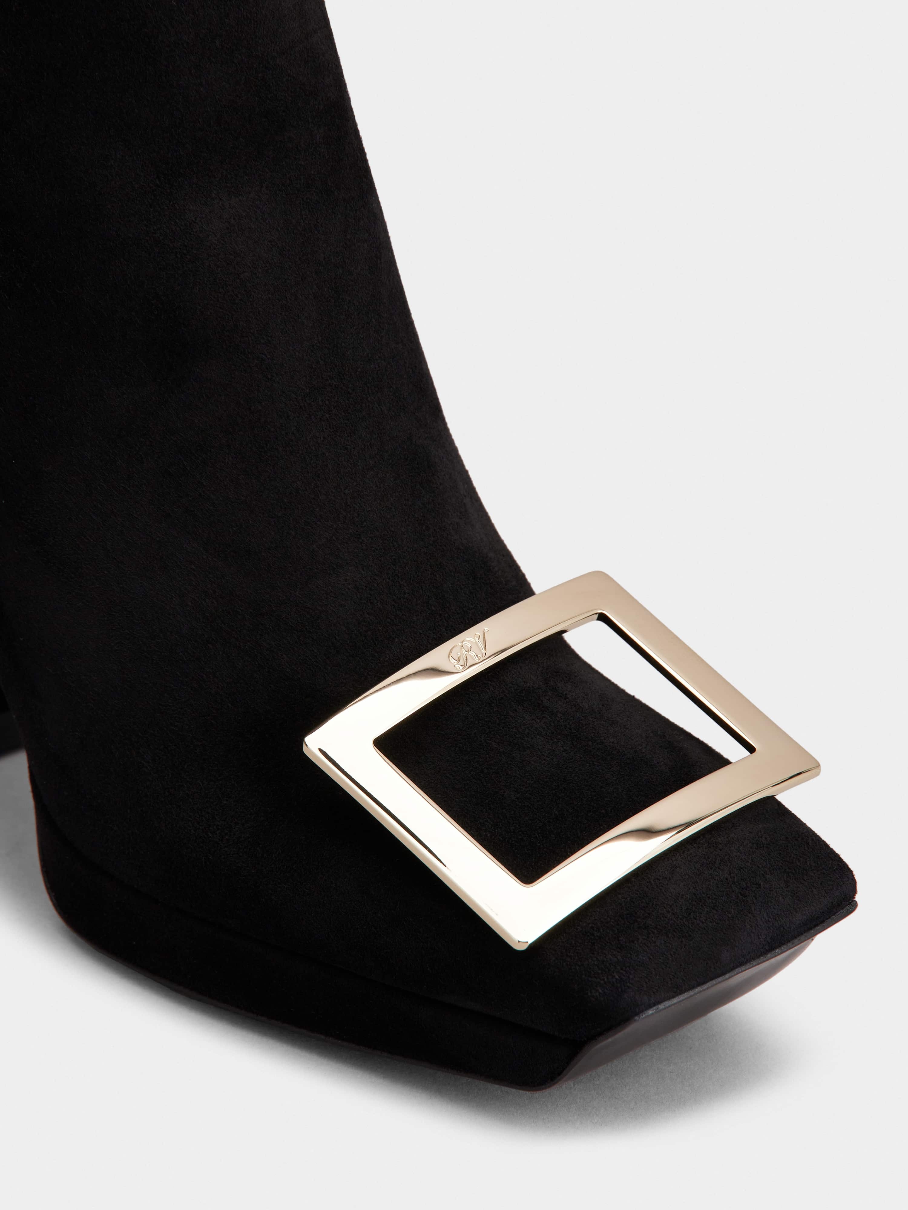 Viv' Square Metal Buckle Platform Ankle Boots in Suede - 3