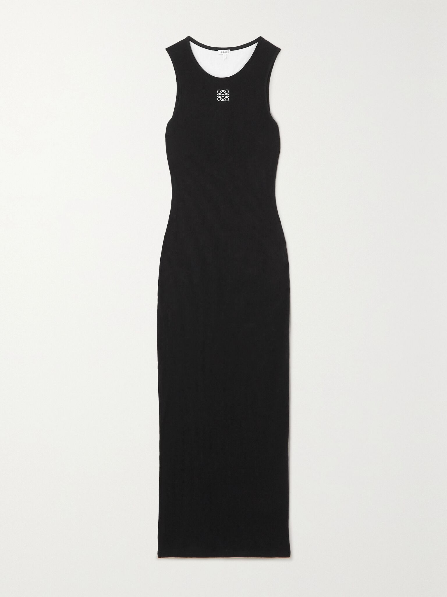 Anagram embroidered ribbed cotton-jersey midi dress Black - 1