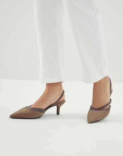 Brunello Cucinelli Suede city heels with precious straps outlook