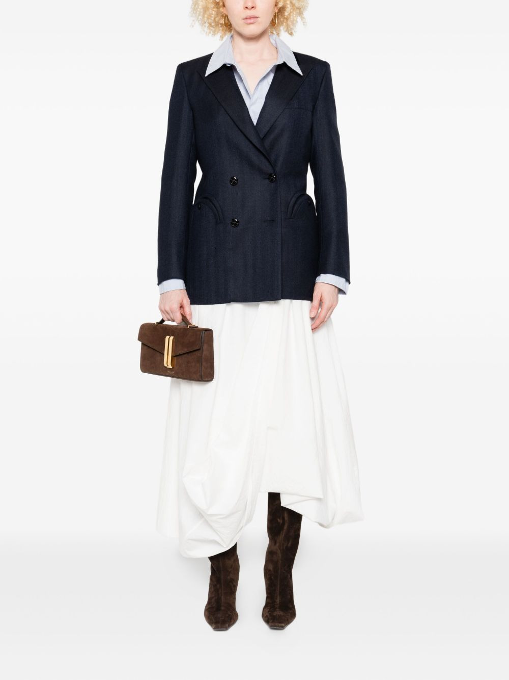 trimmed-collar double-breasted blazer - 2