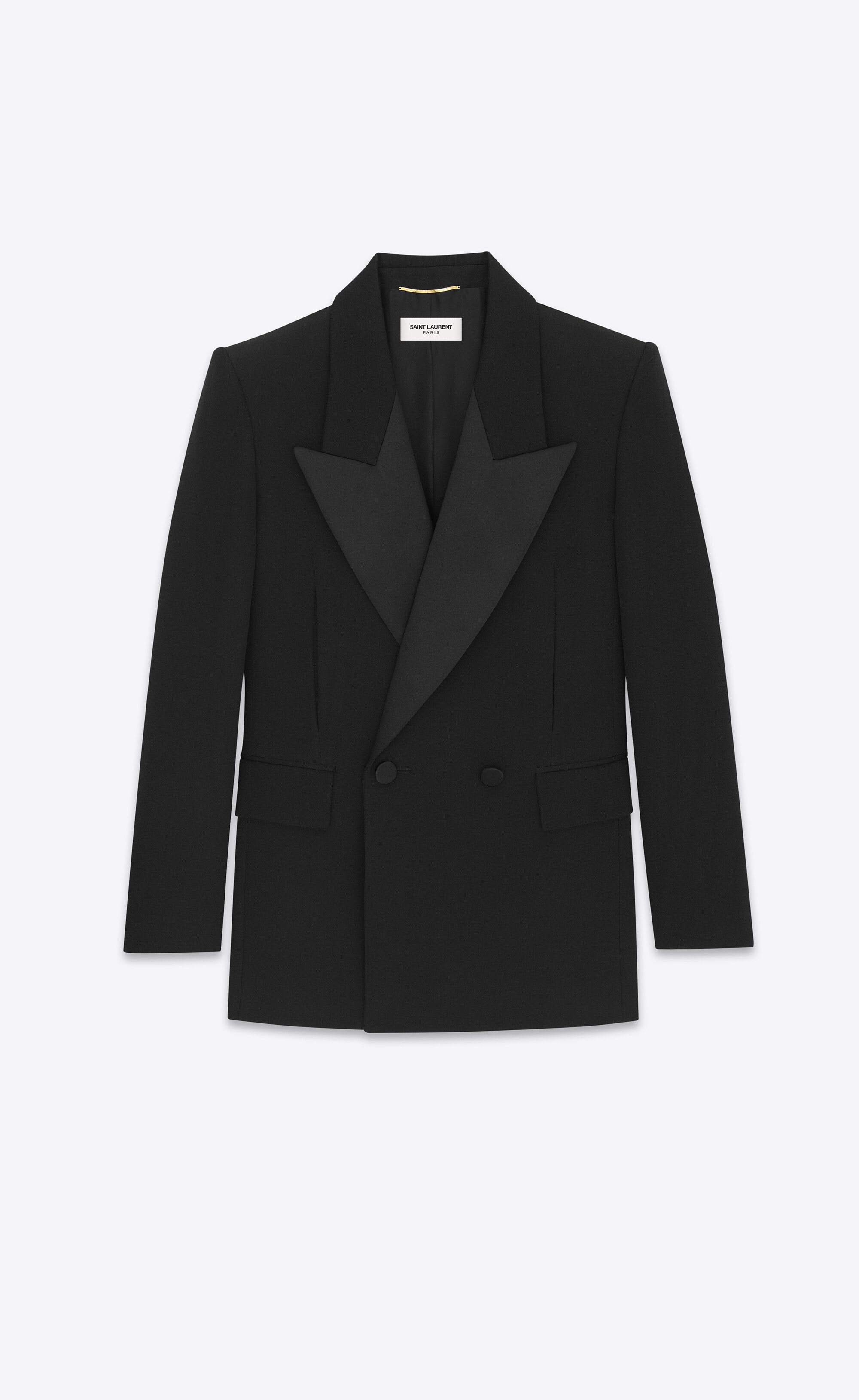 SAINT LAURENT double-breasted tuxedo jacket in grain de poudre | REVERSIBLE