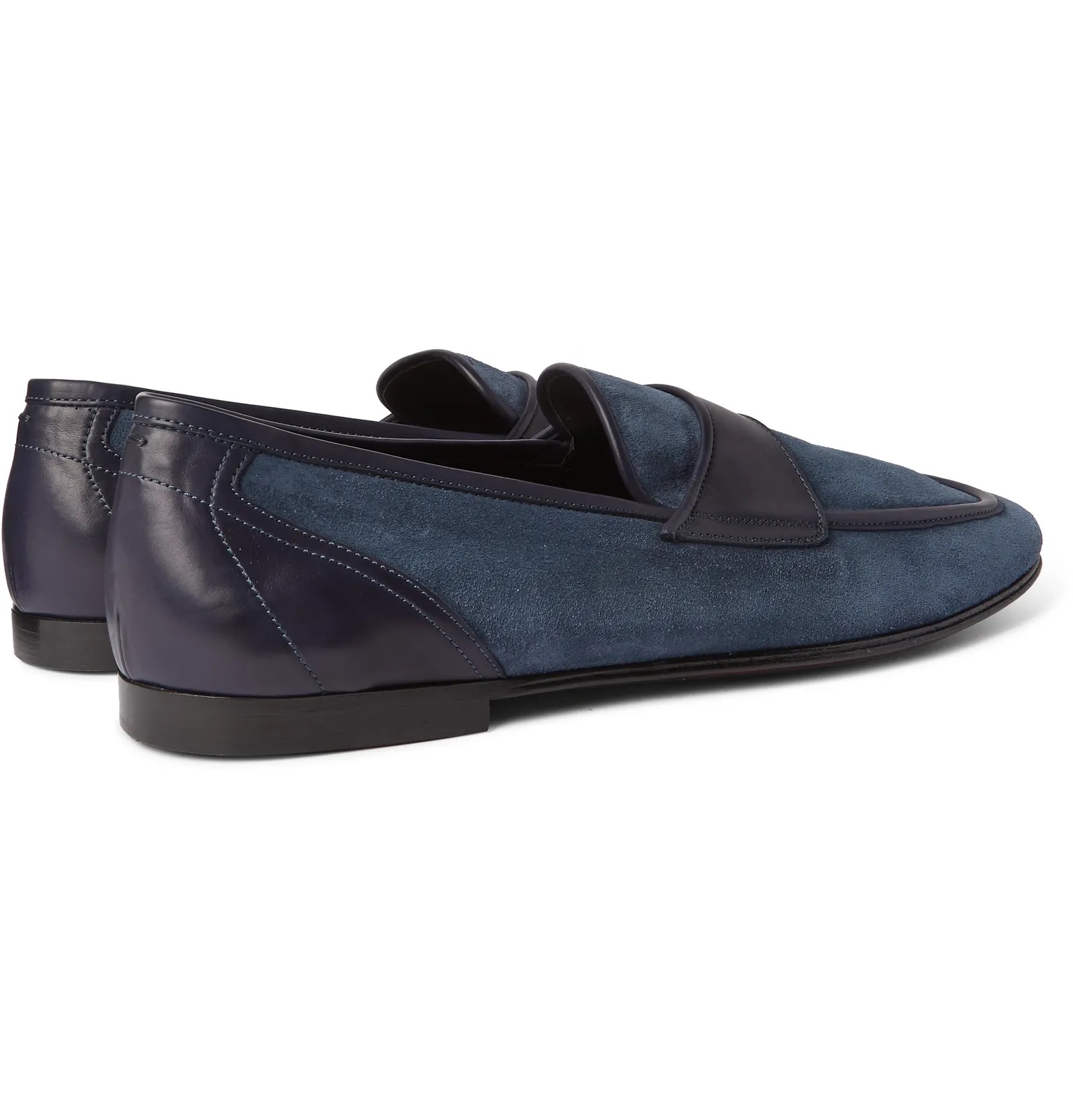 Leather-Trimmed Suede Loafers - 5