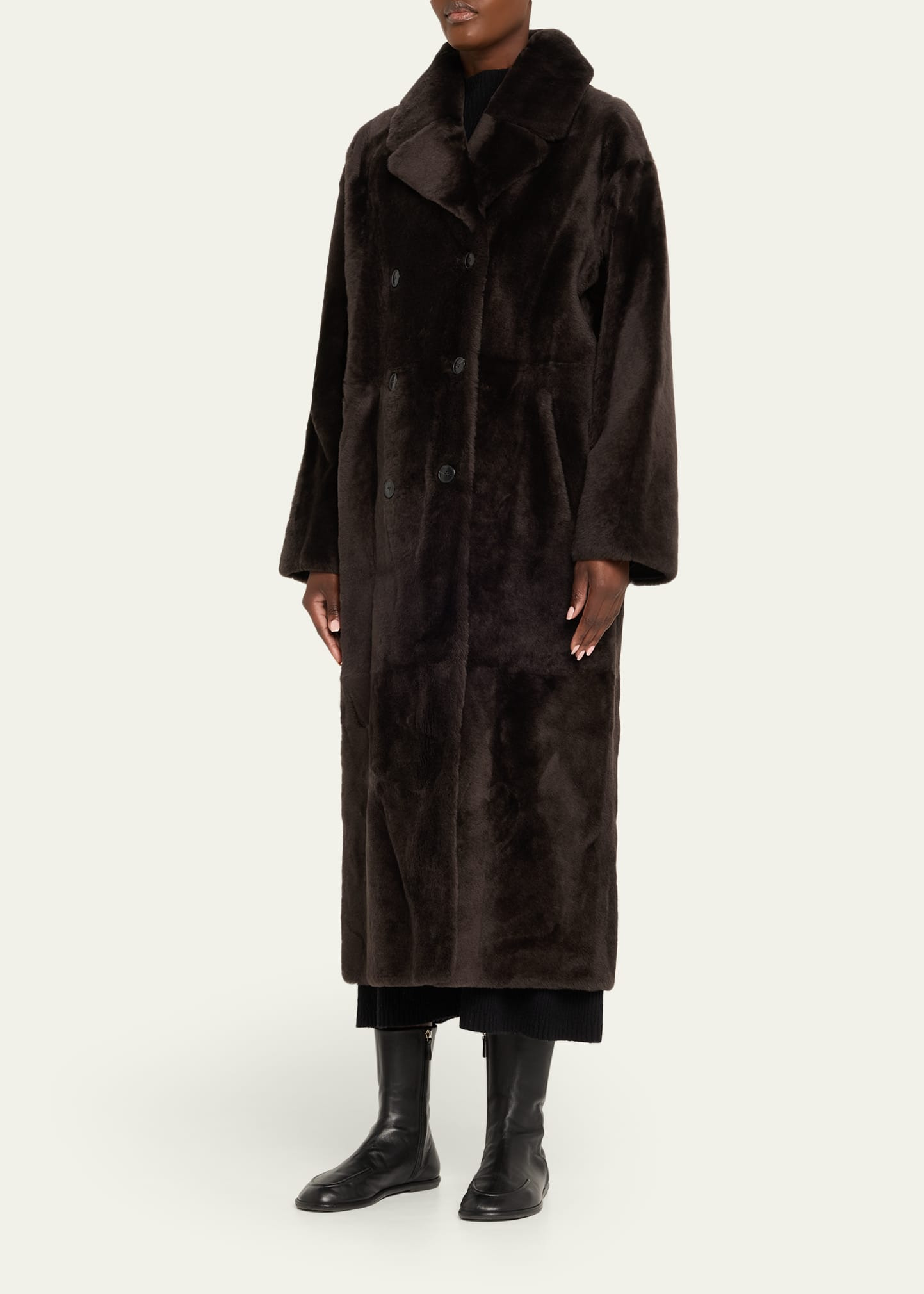 Lacon Double-Breasted Shearling Coat - 4