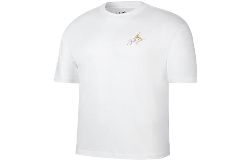 Men's Air Jordan Minimalistic Back Large Logo Printing Casual Round Neck Short Sleeve White Yellow T - 1