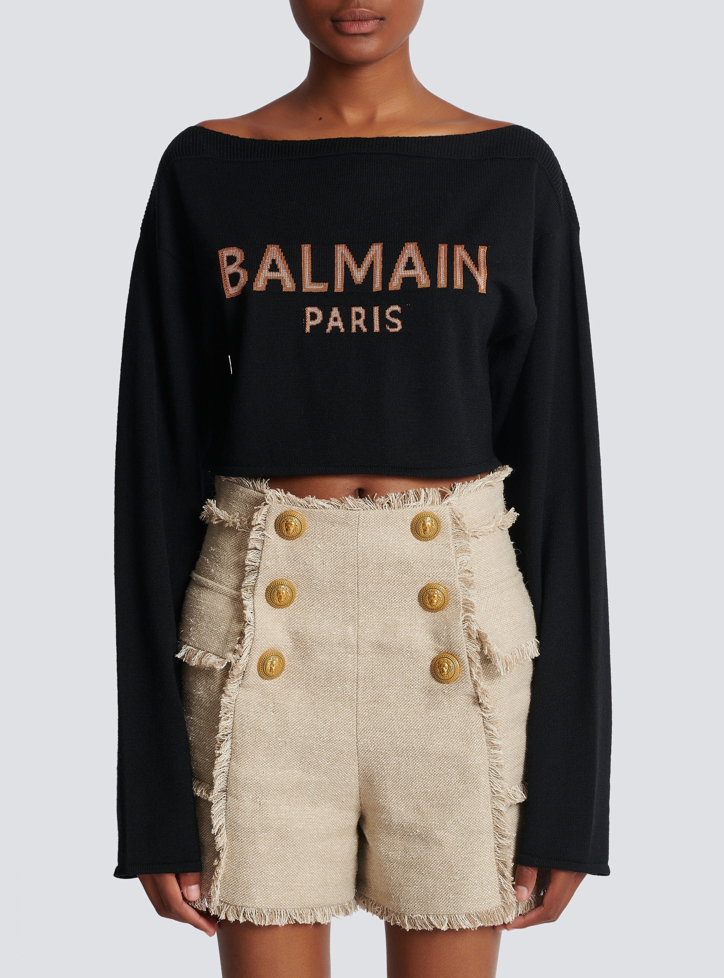 Cropped jacquard jumper with Balmain logo - 5
