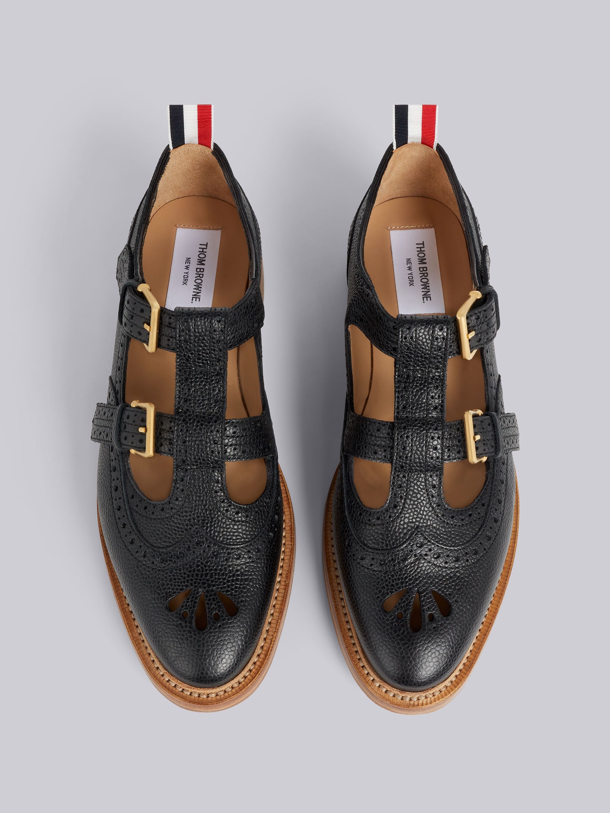 Black Pebbled Calfskin 2-Strap T-Bar Thom John - 4