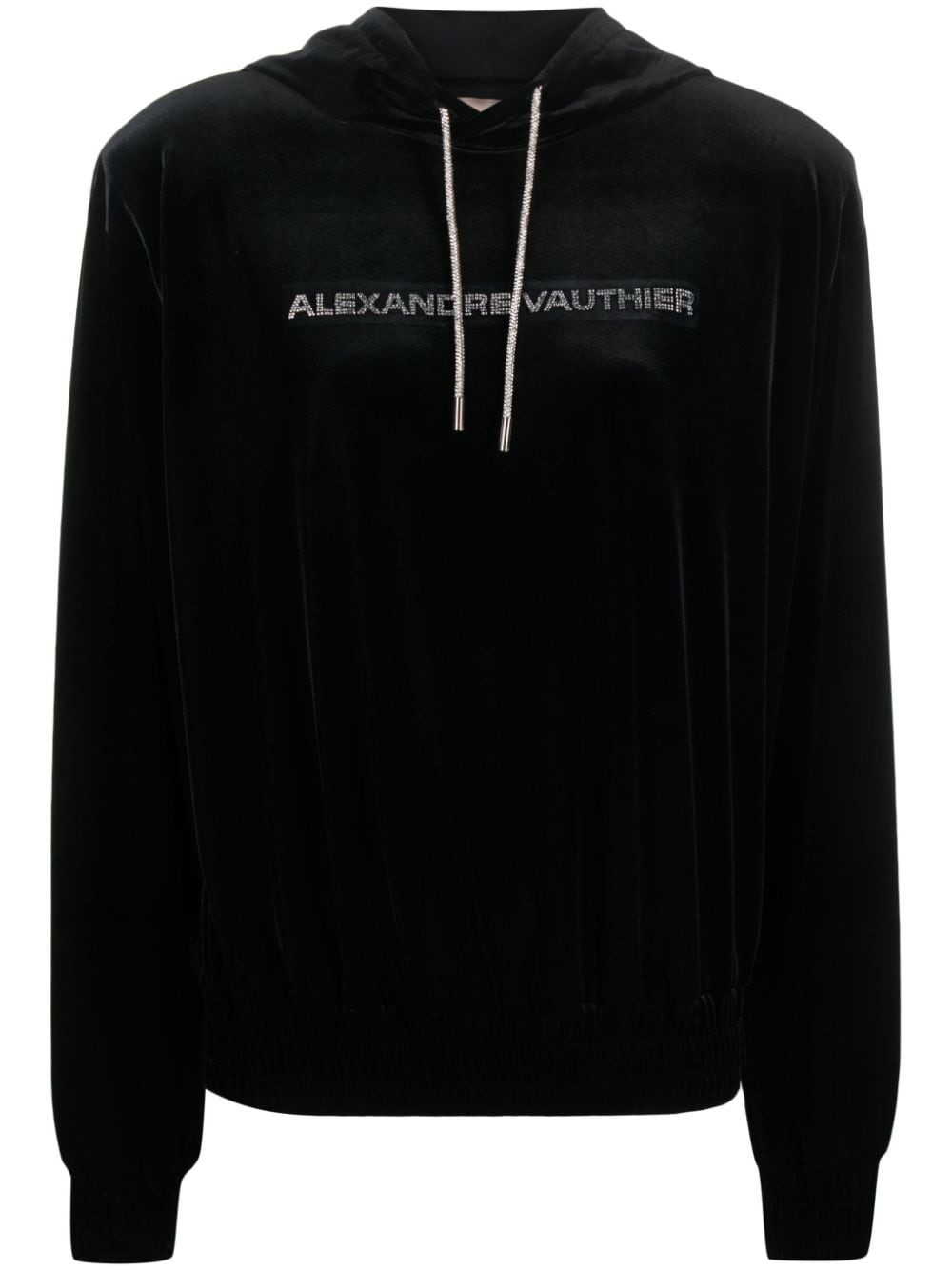 logo-appliqué velvet hoodie - 1