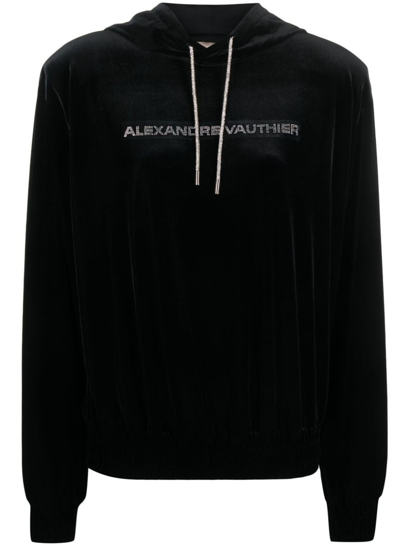 logo-appliqué velvet hoodie 1