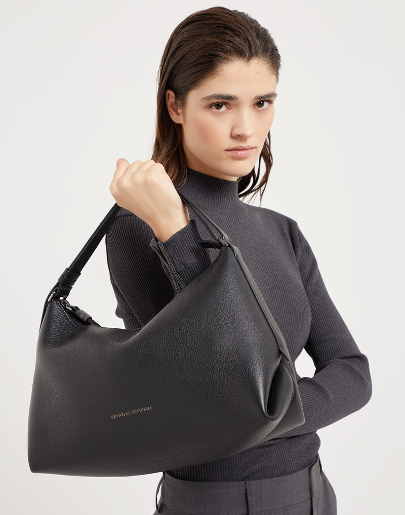 Texture calfskin hobo bag with monili 4