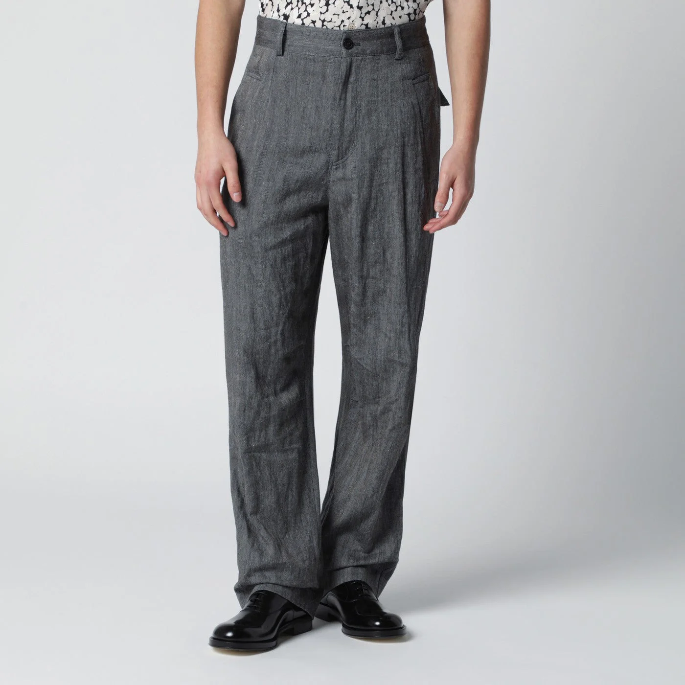 Black herringbone trousers - 1