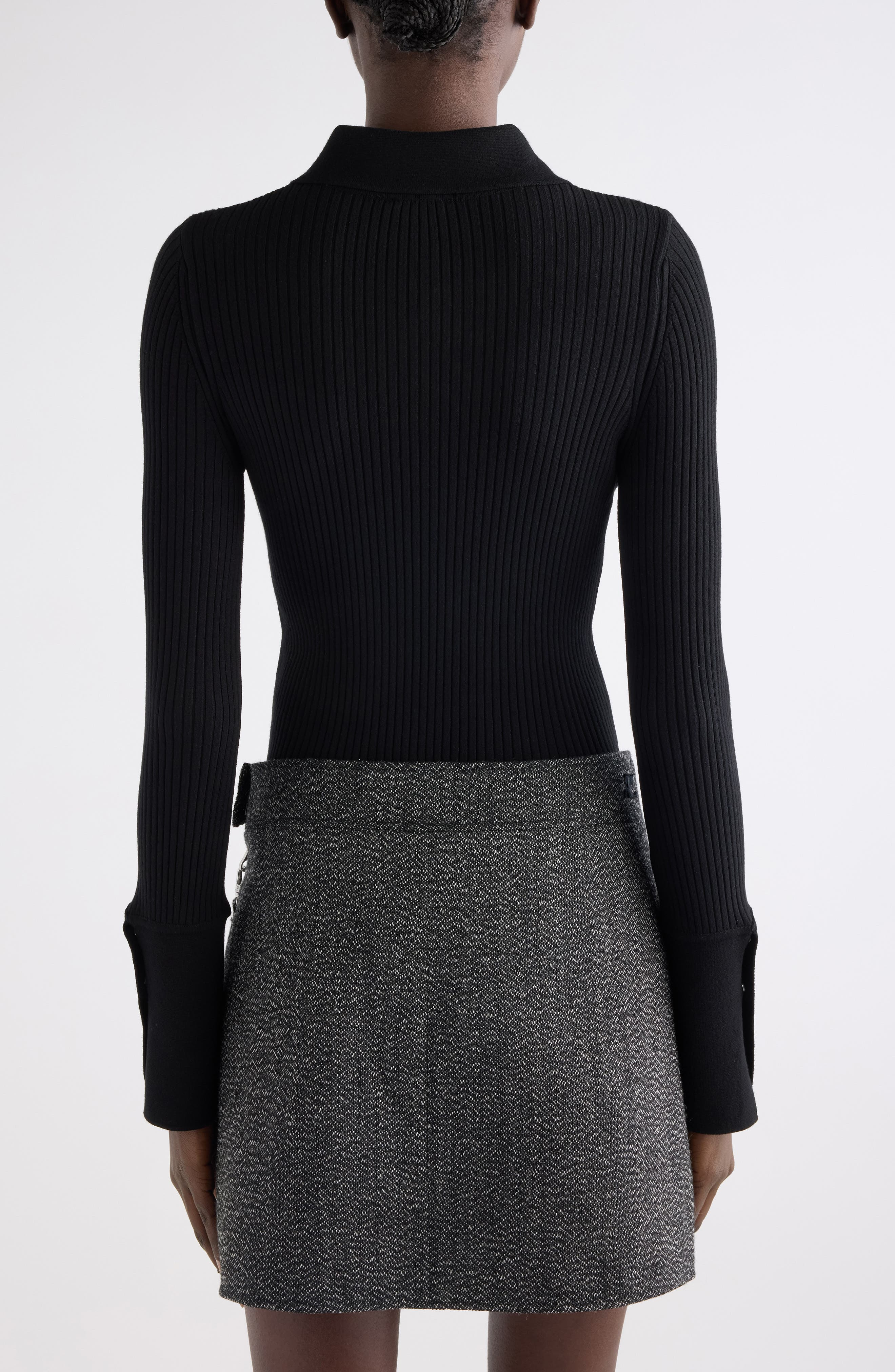 Courrèges Light Rib Cotton & Merino Wool Half Snap Sweater in Black at Nordstrom - 3