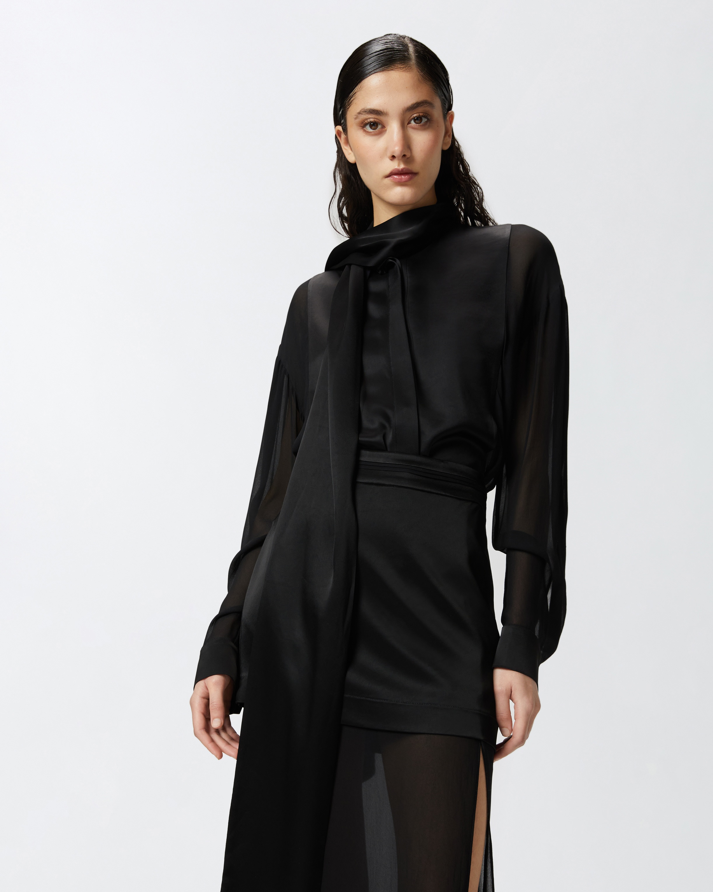 ELEGANT SHEER SHIRT WITH SATIN INSERT - 2
