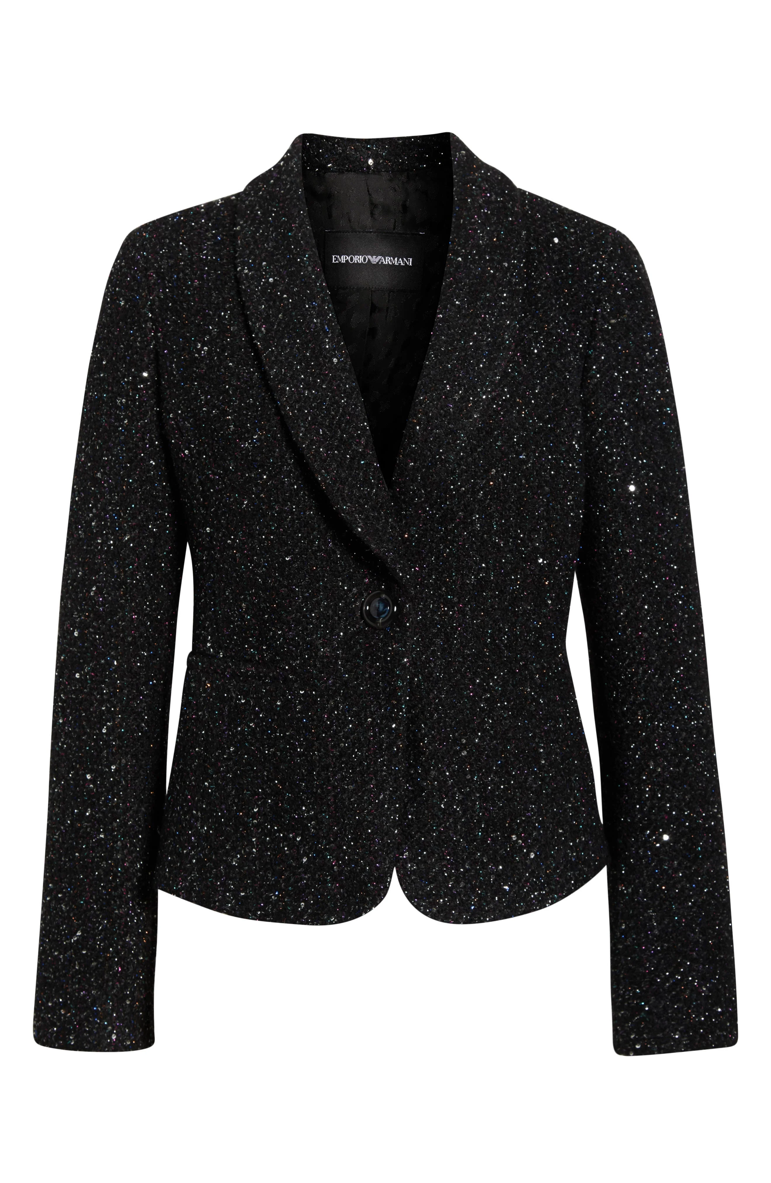 Emporio Armani Metallic Tweed Blazer in Solid Black at Nordstrom - 1
